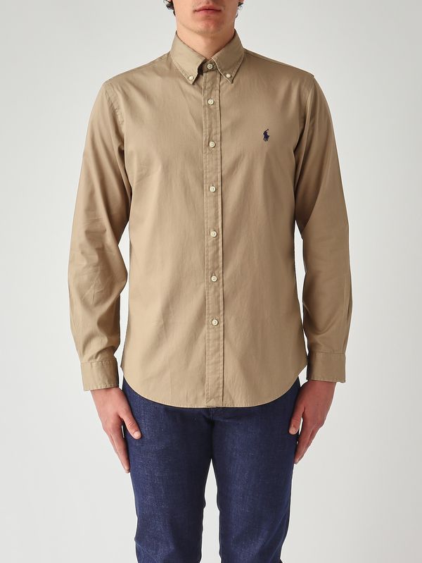 Camicia uomo custom fit in cotone Kaki Polo Ralph Lauren