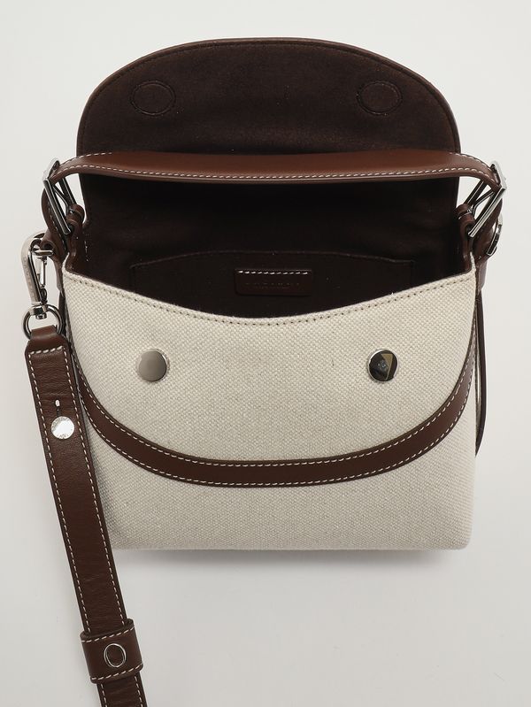 5. Borsa donna Nana Soft Small Savana in canvas e pelle Cocoa Orciani b02175svn