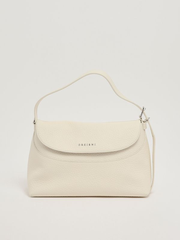 1. Women's Nana Soft Midi bag in pebbled leather White Orciani b02176sof