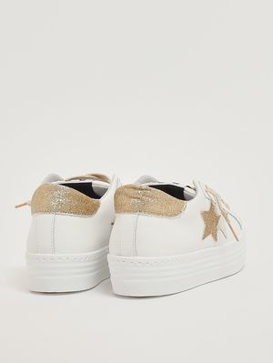 3. Mädchen-Sneaker aus Leder Weiß-Gold