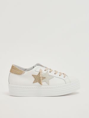1. Mädchen-Sneaker aus Leder Weiß-Gold