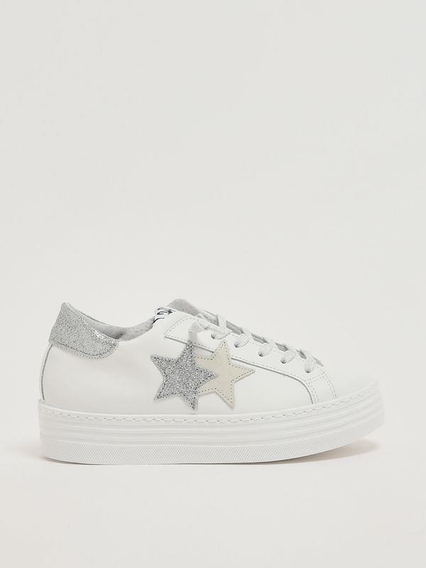 1. Mädchen-Sneaker aus Leder Weiß-Silber 2Star 2sb3450