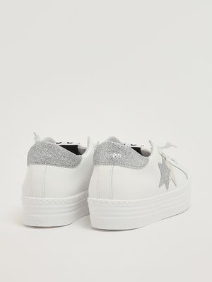 3. Mädchen-Sneaker aus Leder Weiß-Silber
