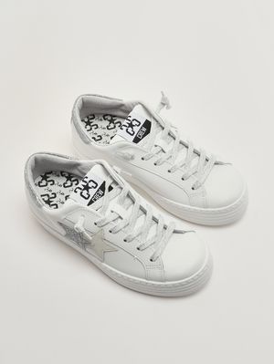 2. Mädchen-Sneaker aus Leder Weiß-Silber