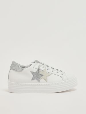 1. Mädchen-Sneaker aus Leder Weiß-Silber