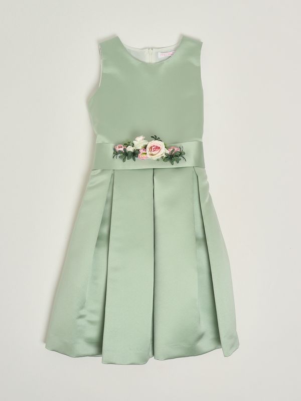 Robe pour fille en tissu effet mikado. Vert Mimilù
