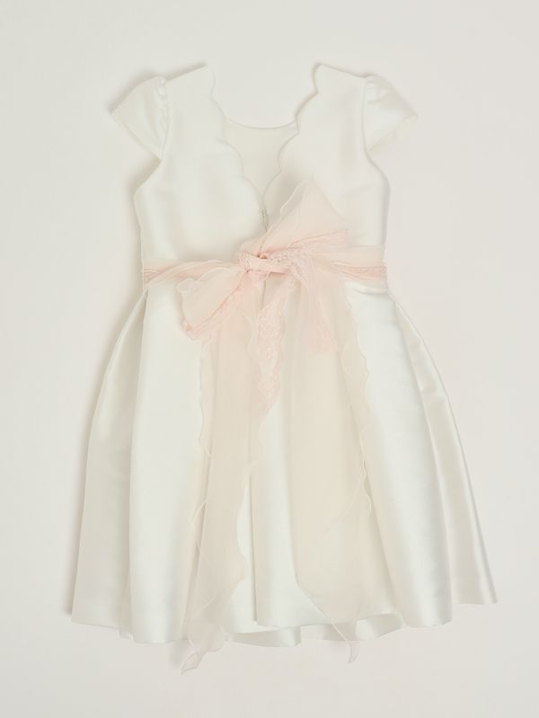 2. Abito bambina in tessuto effetto mikado Bianco-Rosa Mimilù 618