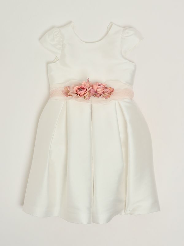 1. Abito bambina in tessuto effetto mikado Bianco-Rosa Mimilù 618