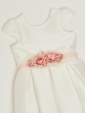 3. Abito bambina in tessuto effetto mikado Bianco-Rosa