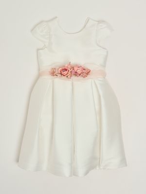 1. Abito bambina in tessuto effetto mikado Bianco-Rosa