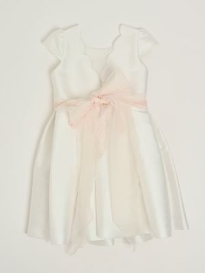 2. Abito bambina in tessuto effetto mikado Bianco-Rosa