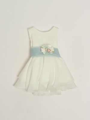 1. Mädchenkleid aus Baumwollmischung Weiß-Hellblau