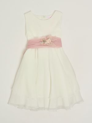 1. Mädchenkleid aus Baumwollmischung Weiß-Rosa