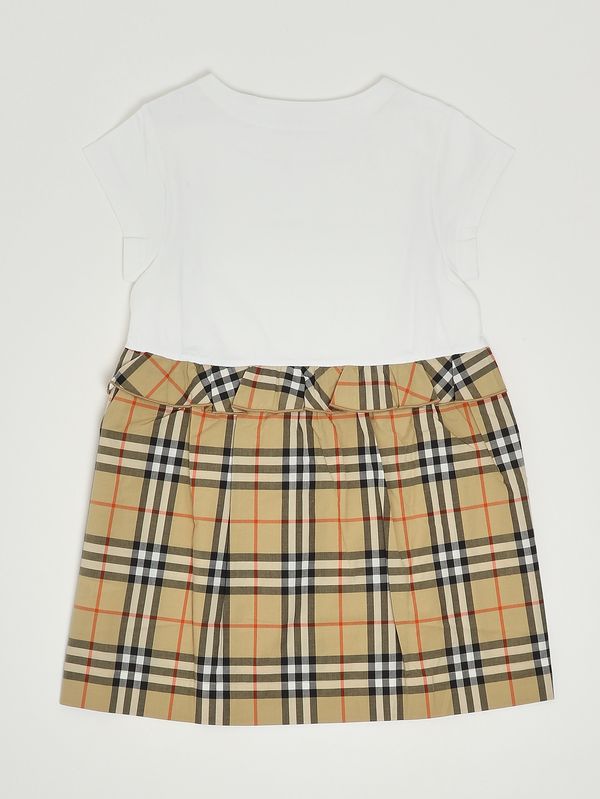2. Mädchenkleid Rhonda aus Stretch-Baumwolle Weiß-Karo Beige Burberry 8117420