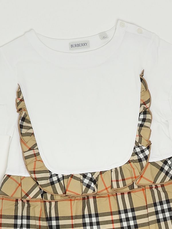 3. Mädchenkleid Rhonda aus Stretch-Baumwolle Weiß-Karo Beige Burberry 8117420