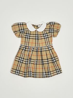 1. Aria newborn dress in cotton Beige Check