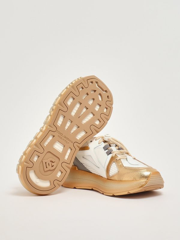 4. Sneaker aus Leder und Nylon Weiß-Gold Dolce e Gabbana d11371ax075