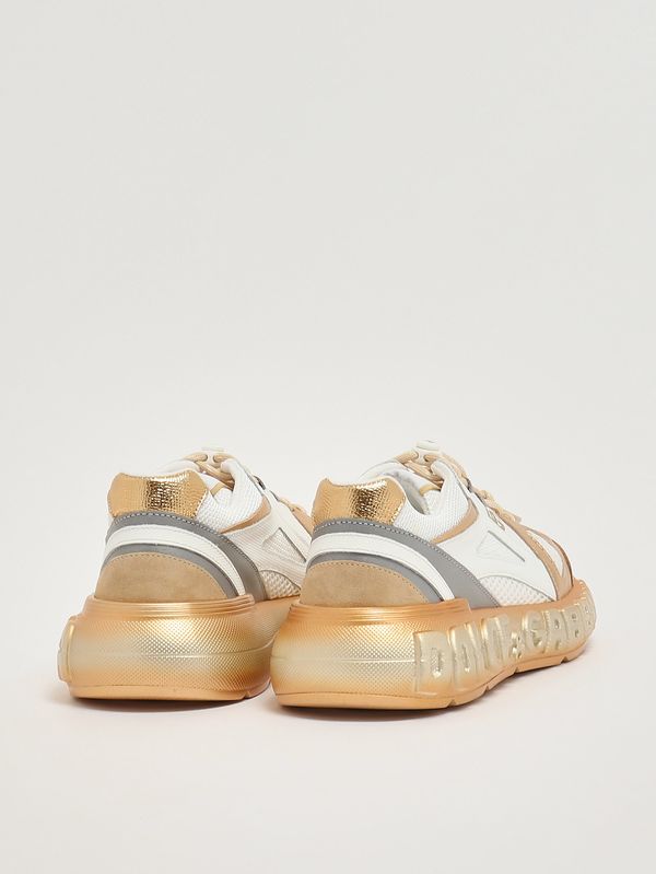 3. Sneaker aus Leder und Nylon Weiß-Gold Dolce e Gabbana d11371ax075