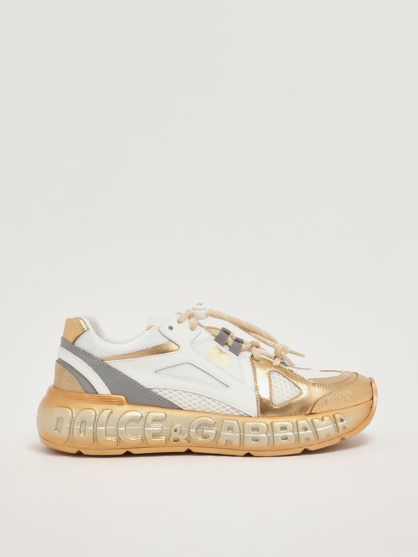 1. Sneaker aus Leder und Nylon Weiß-Gold Dolce e Gabbana d11371ax075