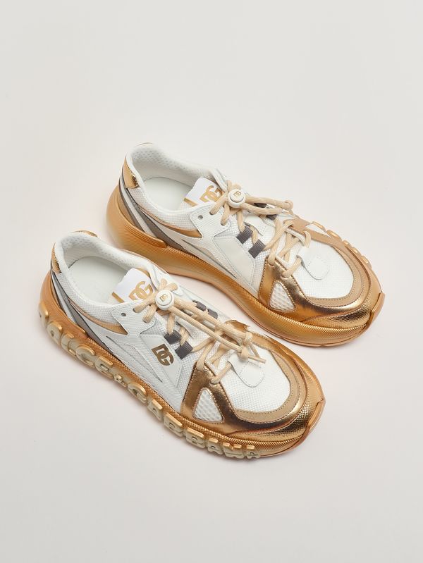 2. Sneaker aus Leder und Nylon Weiß-Gold Dolce e Gabbana d11371ax075