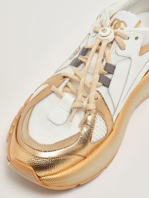 5. Sneaker aus Leder und Nylon Weiß-Gold