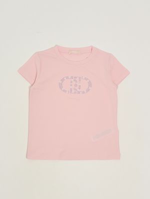 1. Mädchen-T-Shirt aus Stretch-Baumwolle Hellrosa