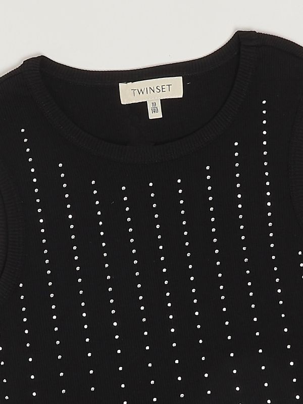3. Camiseta de tirantes para niña de algodón elástico. Negro Twinset 261gj2240
