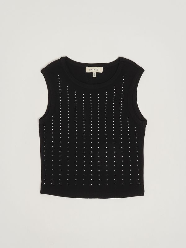 Camiseta de tirantes para niña de algodón elástico. Negro Twinset