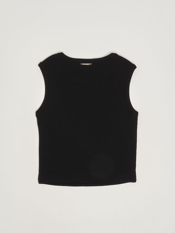 2. Camiseta de tirantes para niña de algodón elástico. Negro Twinset 261gj2240