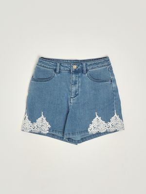 1. Mädchen-Shorts aus Baumwollmischung Mittlerer Denim