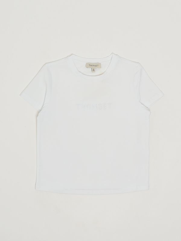 1. T-shirt bambina in cotone stretch Bianco Twinset 261gj2252