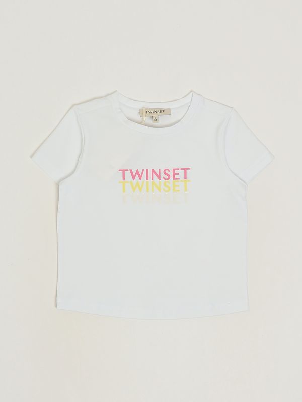 1. T-shirt bambina in cotone stretch Bianco Twinset 261gb2180