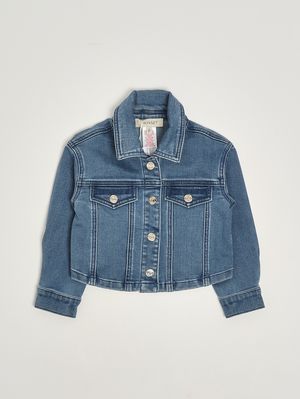 1. Mädchenjacke aus Baumwollmischung Mittlerer Denim