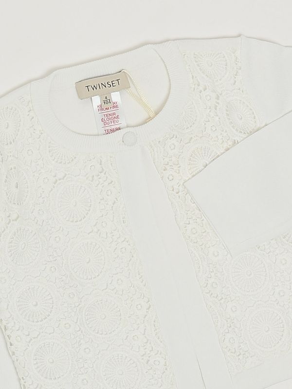 3. Cardigan bambina con ricami Bianco Twinset 261gb3051