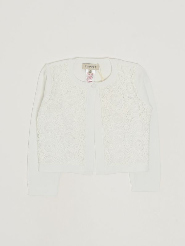 1. Cardigan bambina con ricami Bianco Twinset 261gb3051