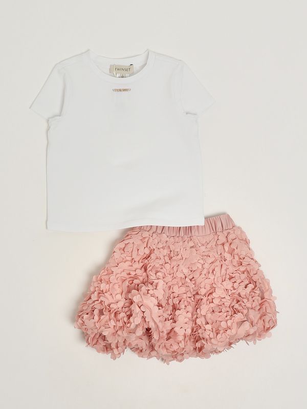 1. Ensemble fille en coton mélangé Blanc-Rose Twinset 261gb2100