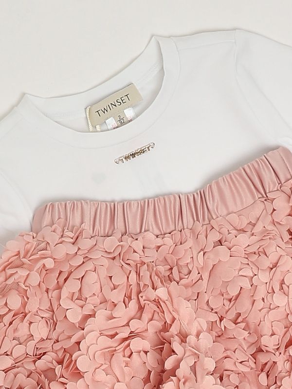 3. Ensemble fille en coton mélangé Blanc-Rose Twinset 261gb2100