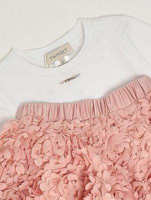 3. Ensemble fille en coton mélangé Blanc-Rose