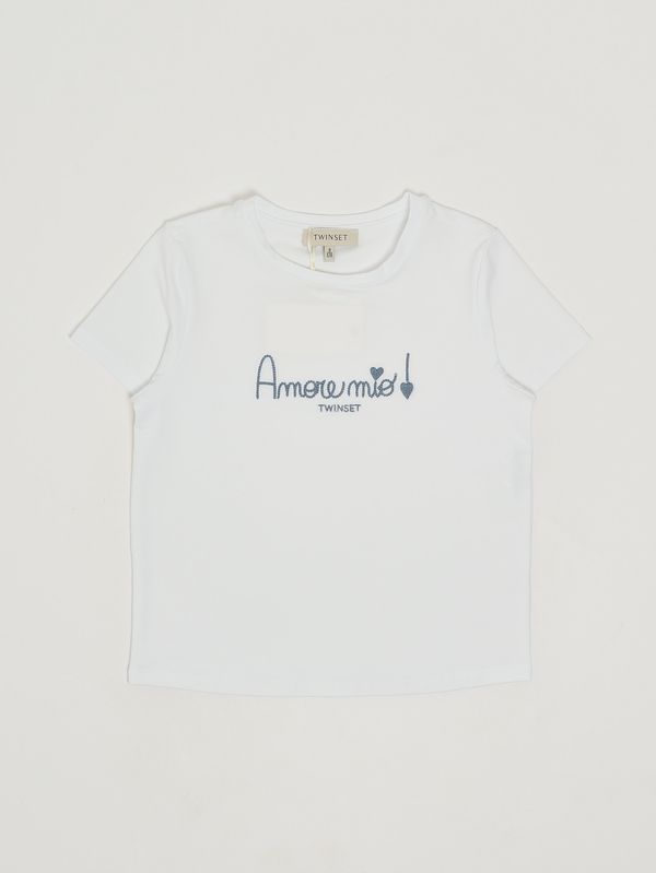 T-shirt bambina in cotone stretch Bianco-Azzurro Twinset