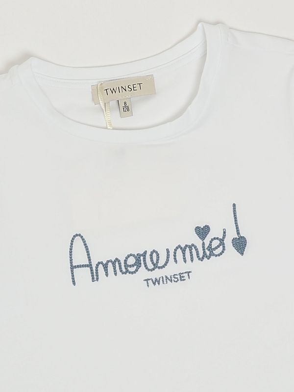 3. Mädchen-T-Shirt aus Stretch-Baumwolle Weiß-Blau Twinset 261gj2290