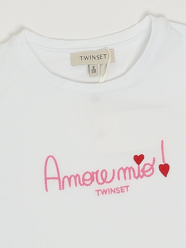 3. Mädchen-T-Shirt aus Stretch-Baumwolle Weiß-Fuchsia Twinset 261gj2290