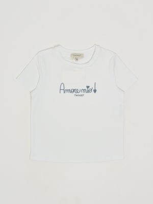 1. Mädchen-T-Shirt aus Stretch-Baumwolle Weiß-Blau