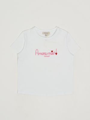 1. Mädchen-T-Shirt aus Stretch-Baumwolle Weiß-Fuchsia