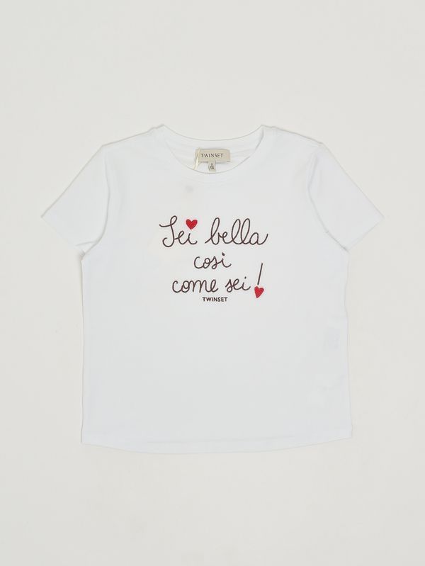 1. T-shirt bambina in cotone stretch Bianco-Marrone Twinset 261gj2251