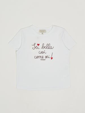 1. T-shirt bambina in cotone stretch Bianco-Marrone
