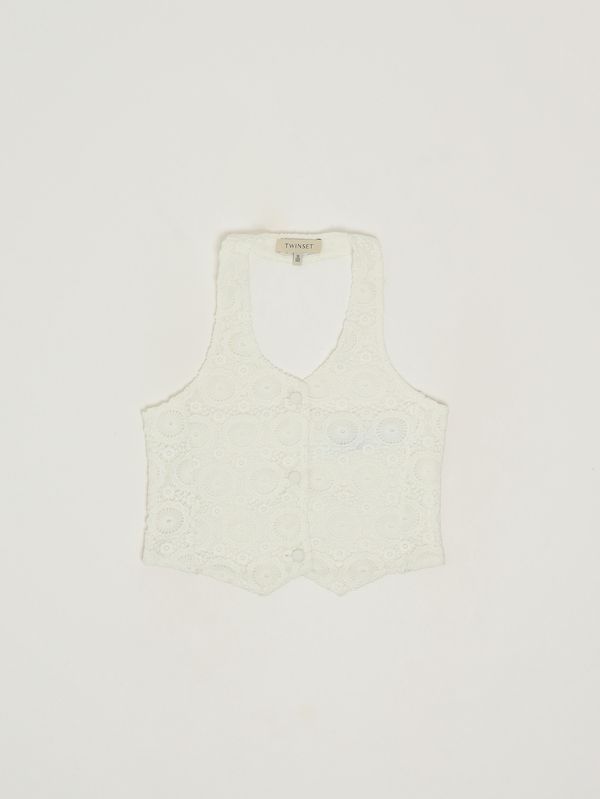1. Gilet bambina con ricami Bianco Twinset 261gj2q20