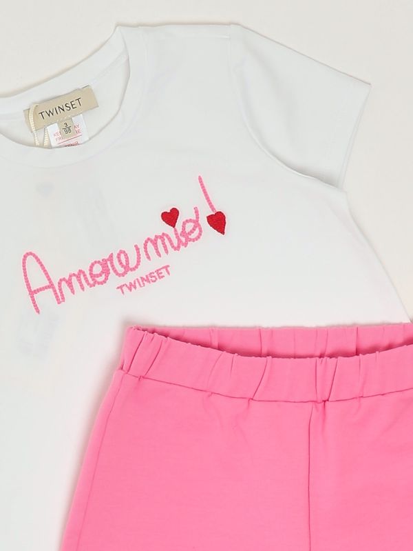 3. Completo bambina in cotone stretch Bianco-Fuxia Twinset 261gb2190