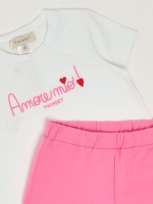 3. Completo bambina in cotone stretch Bianco-Fuxia