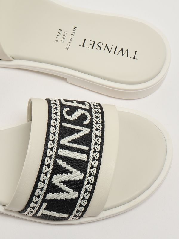 4. Mädchen-Sandalen aus Leder Schwarz-Weiß Twinset 261gcj04a