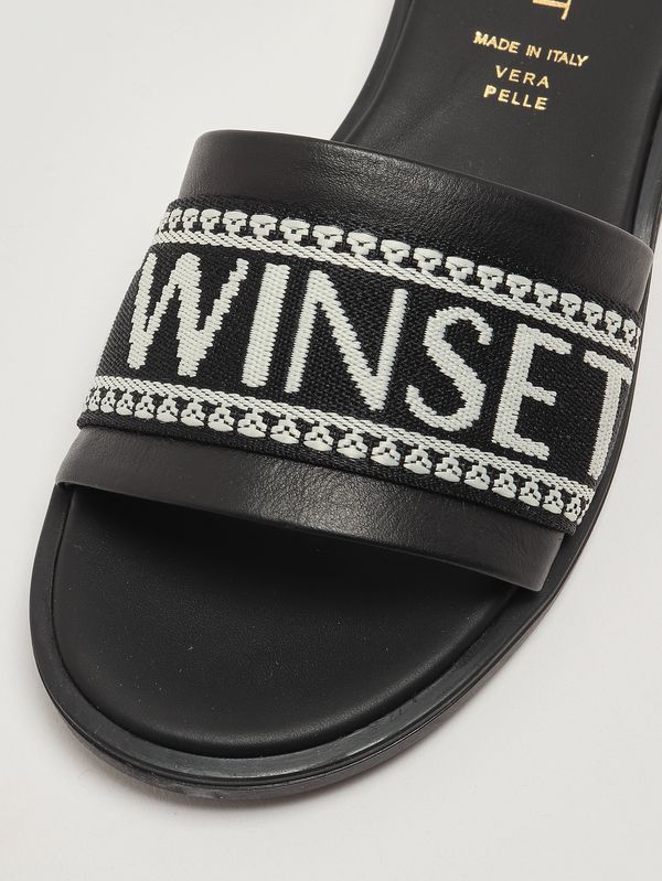 5. Mädchen-Sandalen aus Leder Schwarz Twinset 261gcj04a